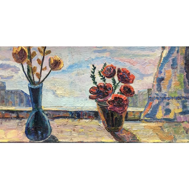 1970s Oil Painting on the Window For Sale