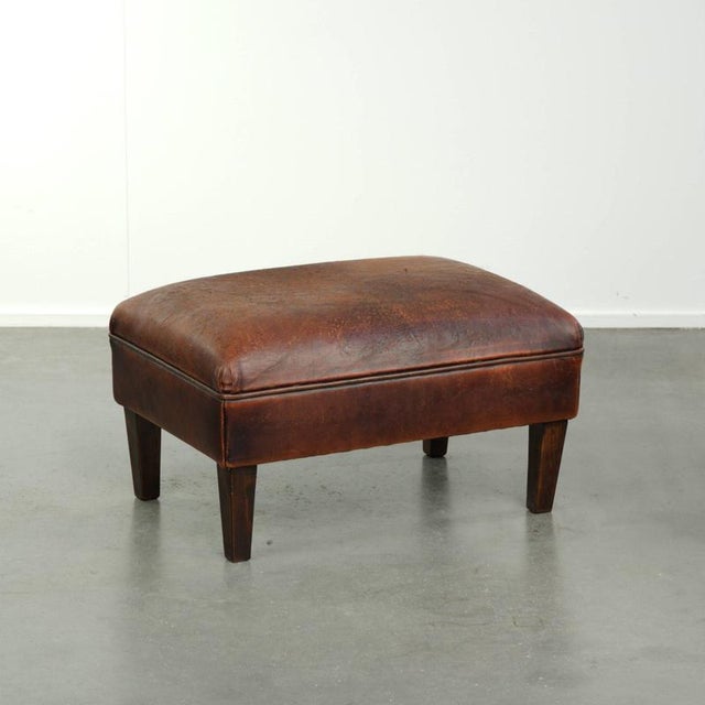 Vintage Brown Ottoman in Sheepskin Leather For Sale - Image 11 of 11