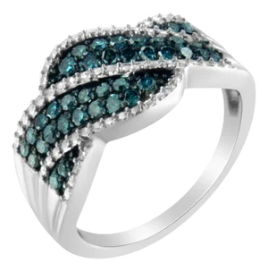 .925 Sterling Silver Treated Blue Color Diamond cocktail Ring (1/2 Cttw, Treated Blue Color, I2-I3 C EVS1010