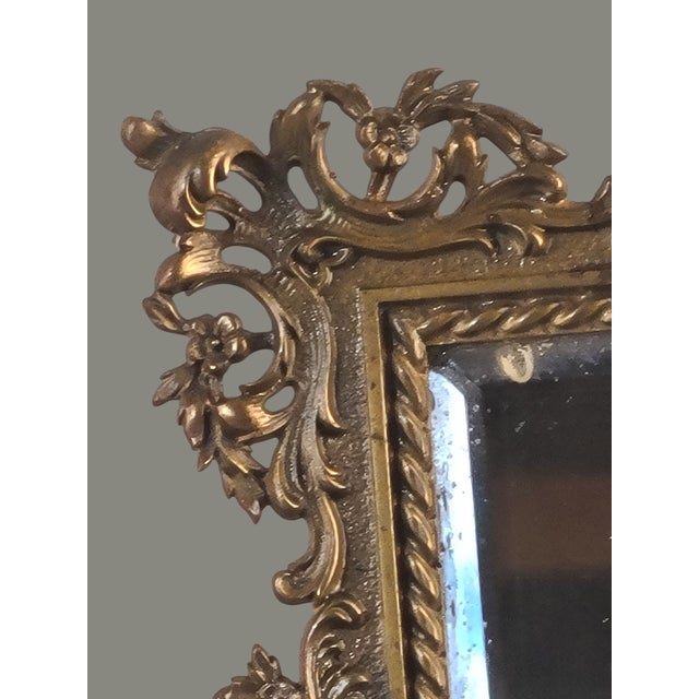 Late 19th Century Antique Bronze Victorian Ornate Rococo Beveled Table Mirror Frame Easel Back For Sale - Image 5 of 12