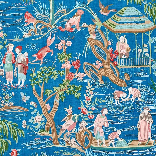 Sample - Schumacher Yangtze River Fabric in Peacock For Sale