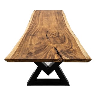 Live Edge Single-Slab Monkeypod Dining Table, 8 Ft, 50 in Wide, Rustic For Sale