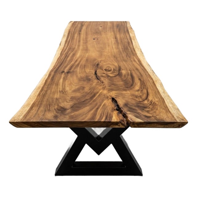 Live Edge Single-Slab Monkeypod Dining Table, 8 Ft 6 In, 50 in Wide, Rustic For Sale