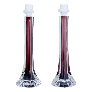 Mid 20th Century Coloured Glass Table Lamps from Flygsfors, Set of 2 For Sale