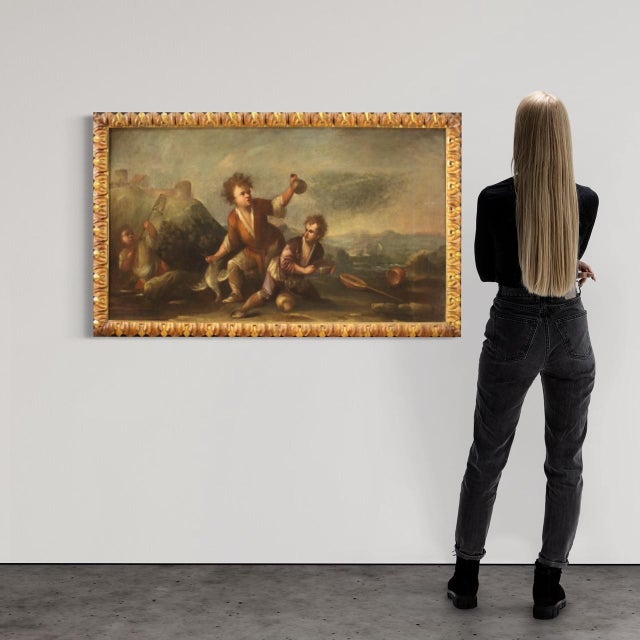 Italian Artist, Landscape with Children, 1730s, Oil on Canvas, Framed For Sale - Image 3 of 17