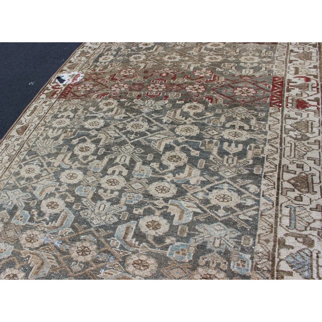 All-Over Persian Earth Toned Vintage Hamadan Rug Floral design Hamedan vintage rug in brown and light grayish-blue color...