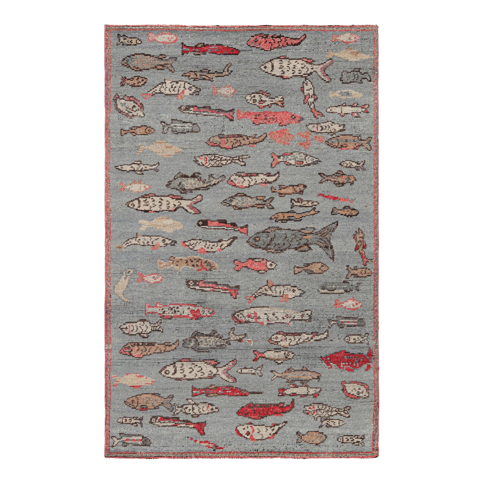Rug & Kilim’s Mid-Century Style Rug in Blue With Colorful Fish ...