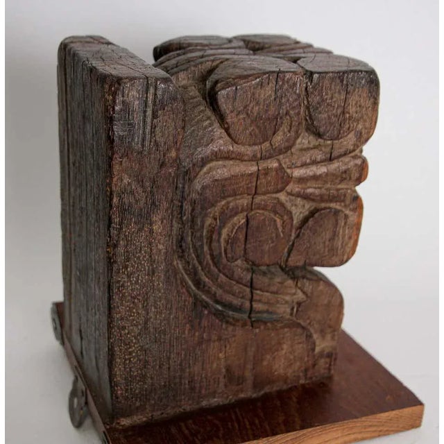 Antique Indian Rajasthan Carved Wood Temple Corbel Architectural Wall Bracket For Sale In Palm Springs - Image 6 of 13