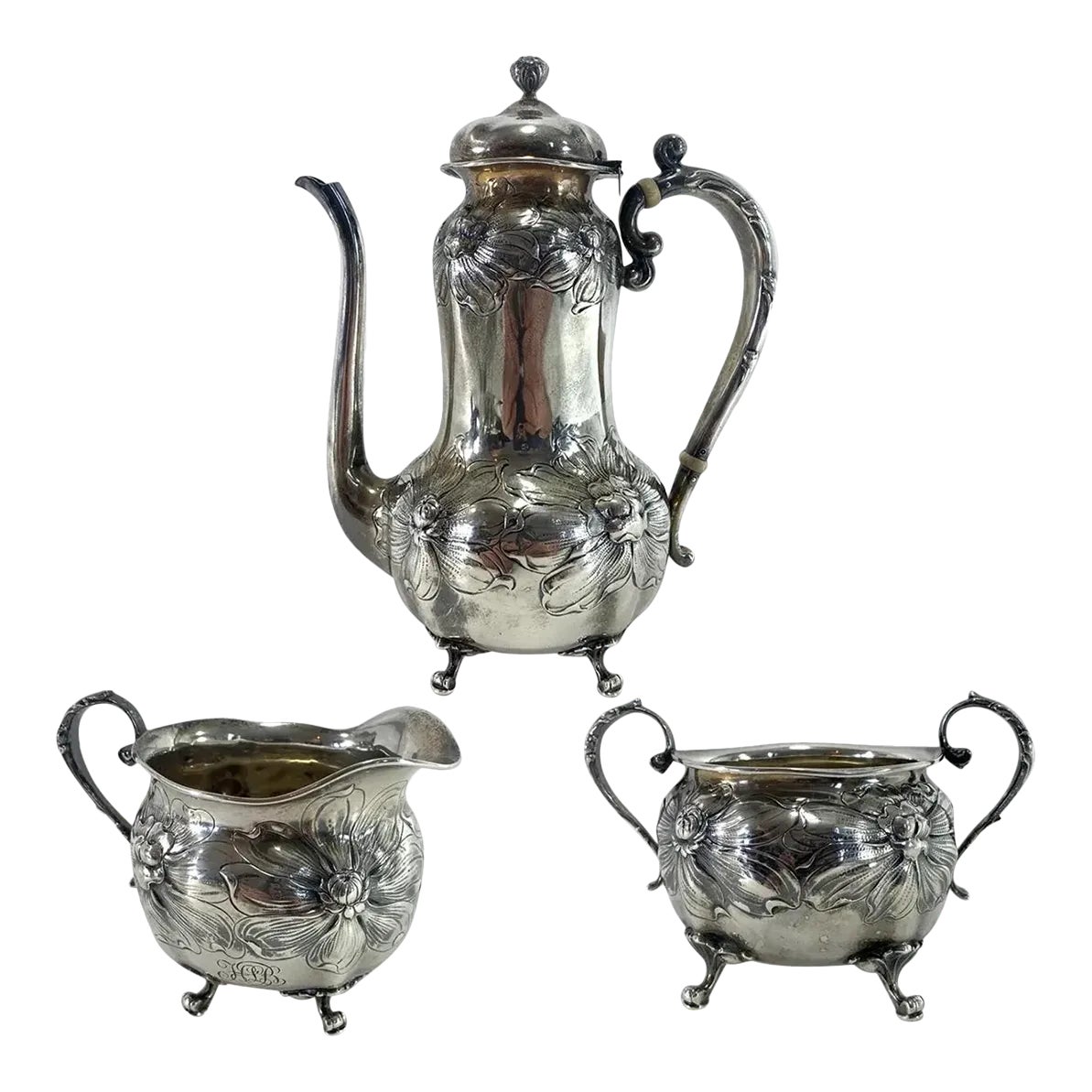 GORHAM。DOLLAR STEAMSHIP LINES。 食器、ボウル。骨董 Antique Gorham Sterling Silver Sugar Bowl with Lid and