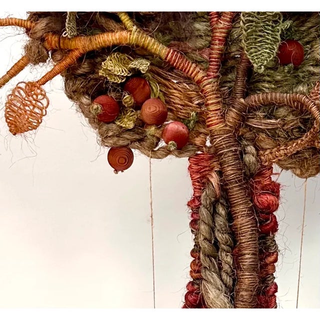 Large Hand-Woven Apple Tree Macramé Art Wall Hanging in Coconut Fibers with Pinewood Details, West-Germany, 1970s For Sale - Image 9 of 18