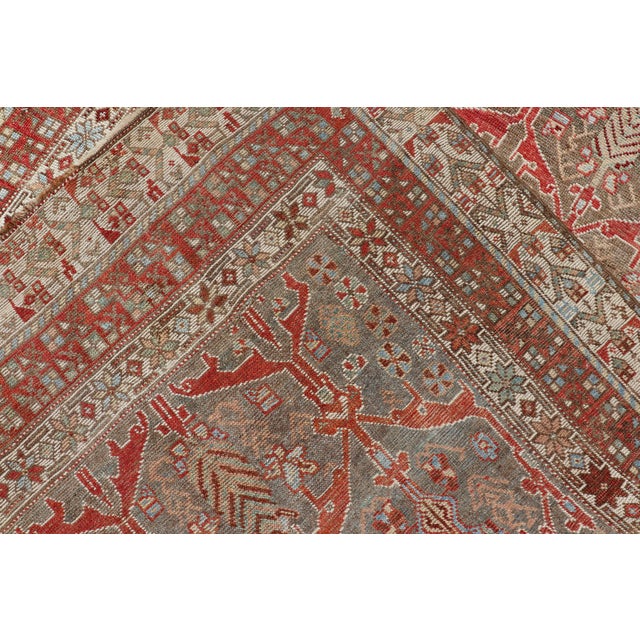 Kurdish Antique Gallery Runner With Tribal Design in Light Green, Tan and Red 5'6 X 10'11 For Sale - Image 16 of 16
