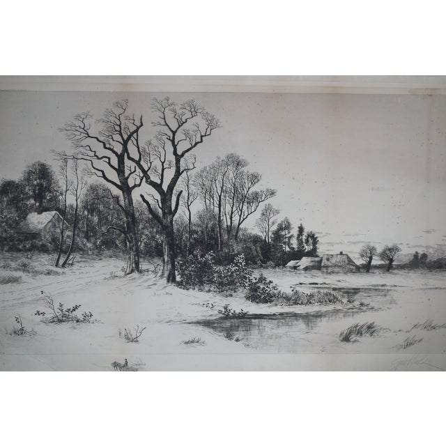 Antique George William Bohde Signed Barn Pond Landscape Etching 31" For Sale - Image 6 of 12