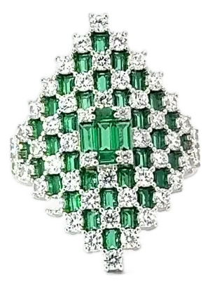 Modernist Green & White Cz Cluster Wedding Ring in Sterling Silver- Size 7
