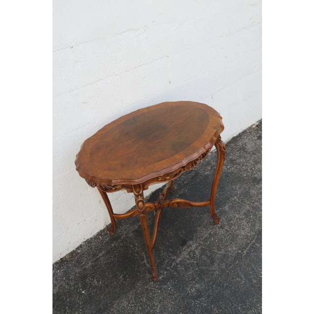 French Early 1900s Hand Carved Walnut Inlay Side End Center Table For Sale - Image 11 of 13