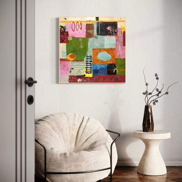 2020s Christiane Corcelle "Ladders to Home" Mixed Media on Canvas, Colorful Geometric Abstract Painting in Pink, Green and Orange, 2025 For Sale - Image 5 of 6