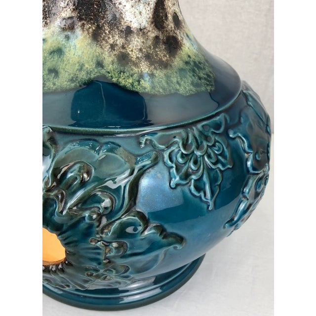 Large French Blue and White Ceramic Table Lamp With High Relief Motifs For Sale - Image 4 of 6