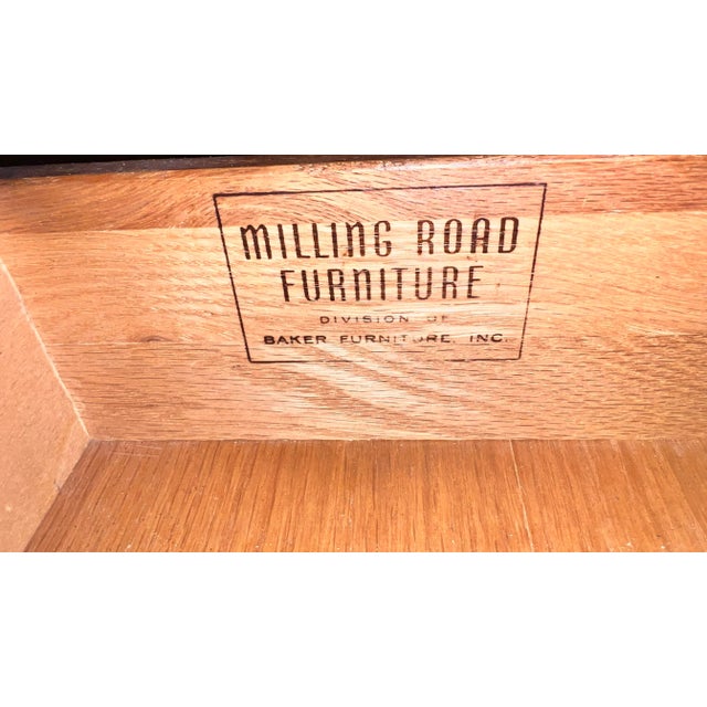 Baker Furniture Milling Road Walnut Drop-Leaf Serving Cart / Console on Casters For Sale - Image 10 of 10