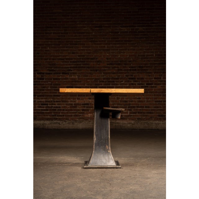 Early 20th Century Early 20th Century Industrial Maple-Top Pub Table on Cast-Iron Pedestal For Sale - Image 5 of 15