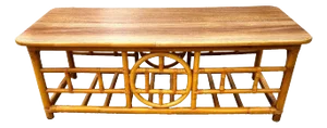 Vintage Chinoiserie Asian Bamboo Rattan Coffee Table