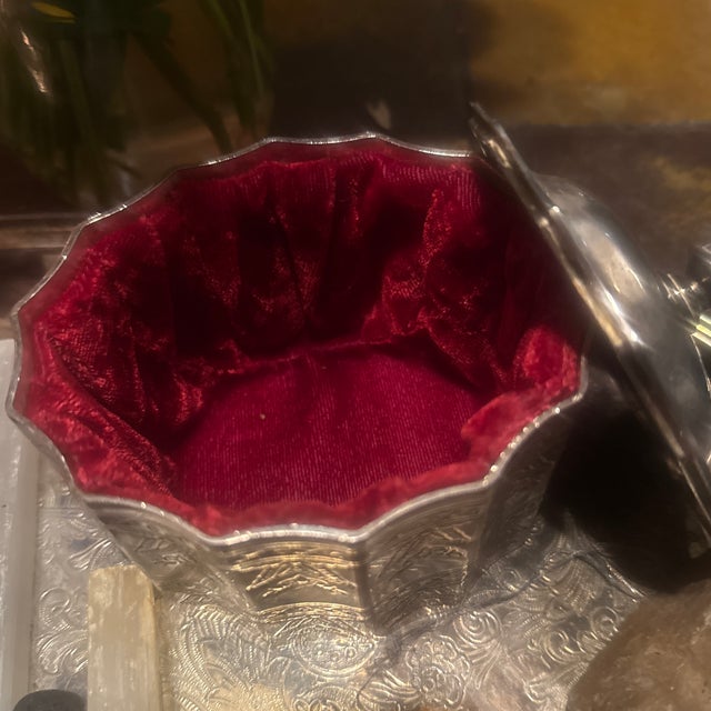 Chrome Silver Plt. Vintage Godinger Red Velvet Lined Trinket Box C. ‘91 For Sale - Image 8 of 10
