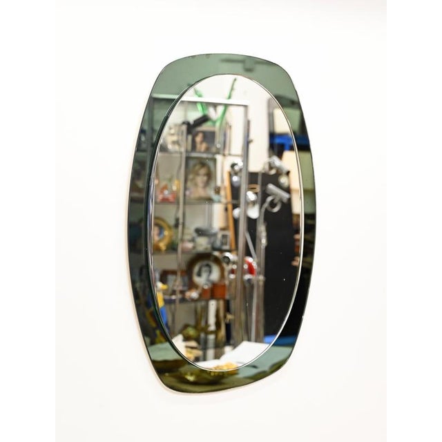 Glass Vintage Italian Oval Sage Green Beveled Mirror from Cristal Art, 1960s For Sale - Image 7 of 12