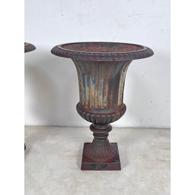 19th Century Antique 19th Century Cast Iron Neoclassical Garden Urns - A Pair For Sale - Image 5 of 9