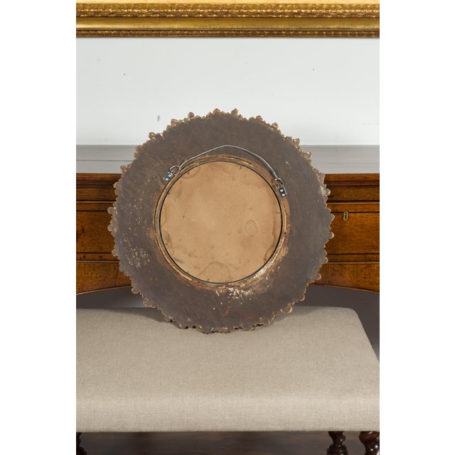 French Midcentury Giltwood Sunburst Mirror with Radiating Rays and Carved Frame For Sale - Image 4 of 11