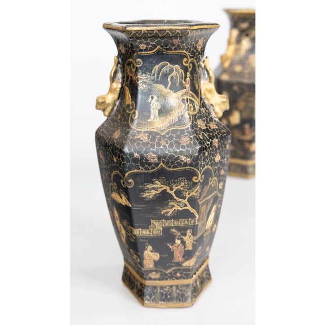 Paper Antique Chinese Gilt Papier-Mâché Vases, a Pair For Sale - Image 7 of 12