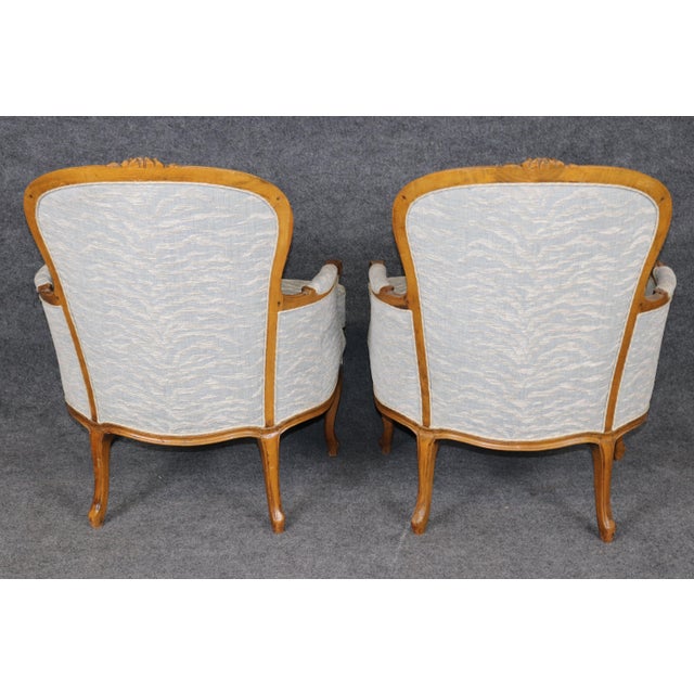 1960's Pair Louis XV Style Upholstered Bergere Chairs For Sale - Image 4 of 5