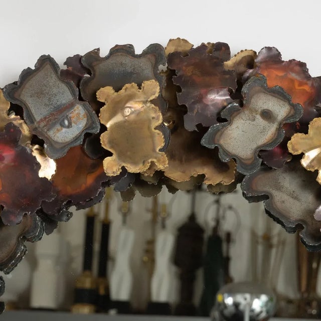 Mid-Century Modern Vintage Torch Cut Mixed Metal Brutalist Mirror For Sale - Image 3 of 5