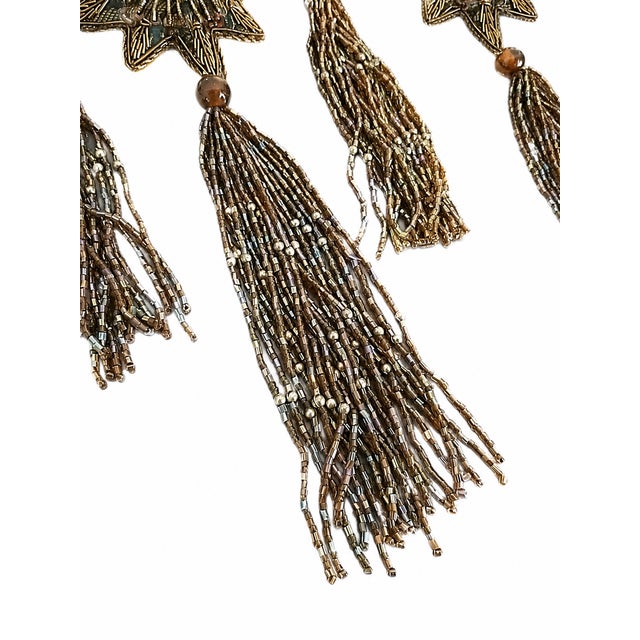 Set of 6 Ornate Antique Gold Starburst Tassel Christmas Ornaments For Sale - Image 4 of 5