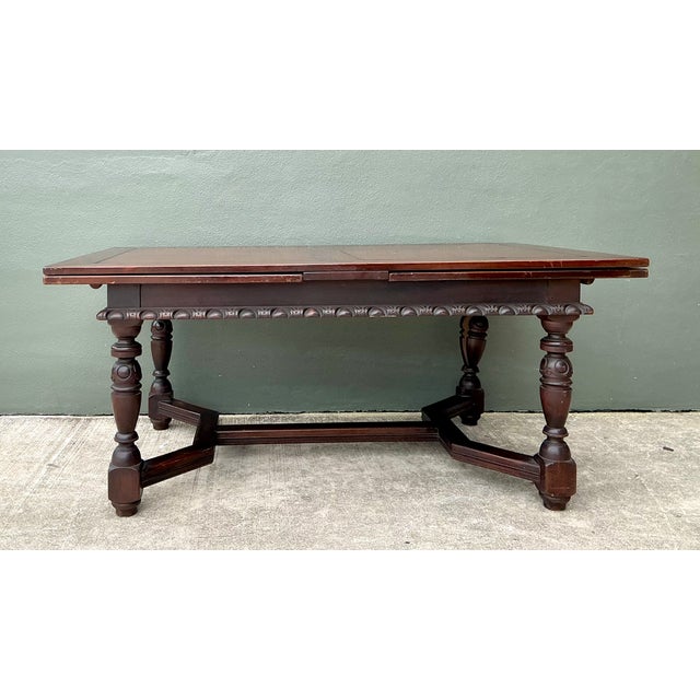 Brown Vintage Carved Wood Extension Dining Table For Sale - Image 8 of 12