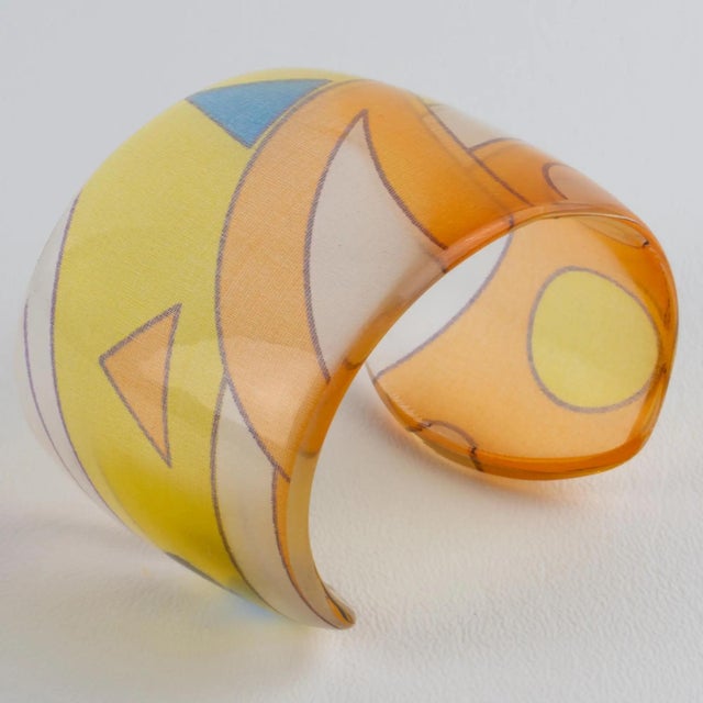 Metal Sanalitro Milano Acrylic Resin Cuff Bangle Bracelet with Pastel Silk Scarf For Sale - Image 7 of 11