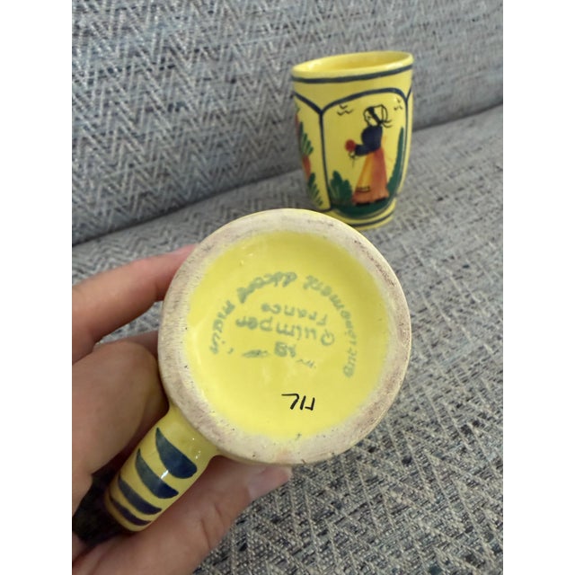 Mid 20th Century Mid 20th Century Henriot Quimper Soleil Yellow Accent Mug Featuring Lady, 2 Available For Sale - Image 5 of 9