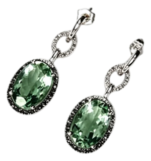 Late 20th Century Pair of 14K/10K White Gold Green Amethyst Black Diamond Earrings Estate