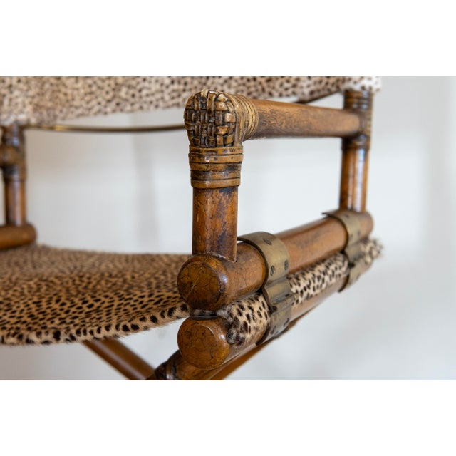 1970s 1970's McGuire Directors "X" Chairs (Pair) in Cheetah Print For Sale - Image 5 of 11