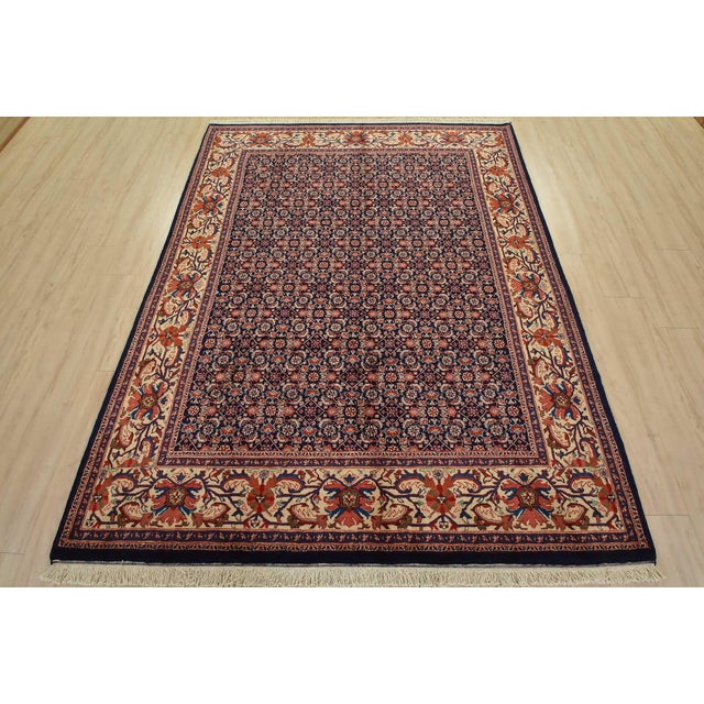 Farmhouse Sarouk Rug 6’5” X 8’4” Blue Wool Vintage Traditional Hand-Knotted Carpet For Sale - Image 3 of 12
