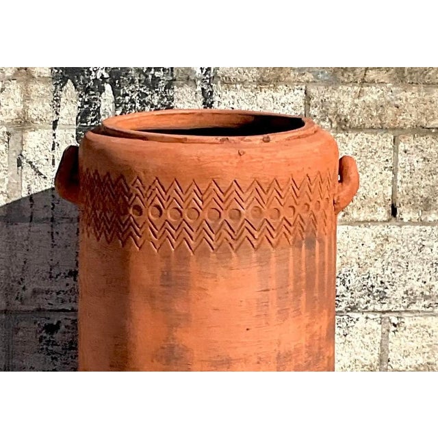 Vintage Boho Chevron Stripe Terra Cotta Planter For Sale - Image 9 of 12