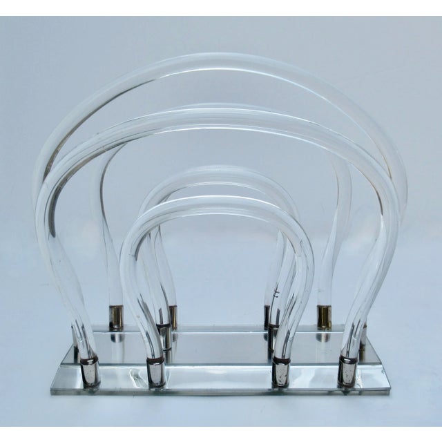 Metal Vintage C.1960's Mid-Century Dorothy Thorpe Tubular Lucite & Chrome Magazine Rack For Sale - Image 7 of 12