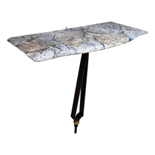 Wall Console Table Mexican Modernist Prouve Era Forged Iron Bronze Blue Stone For Sale