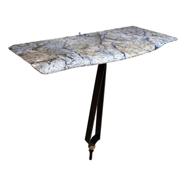 Wall Console Table Mexican Modernist Prouve Era Forged Iron Bronze Blue Stone For Sale