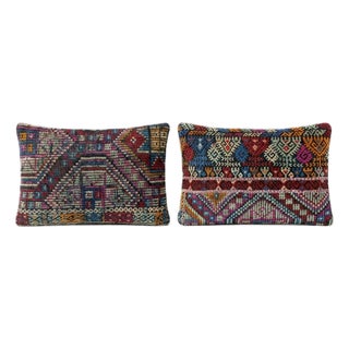 Turkish Kilim Lumbar Pillow Cover 13'' X 20'' & 15'' X 24'' - Set of Two For Sale