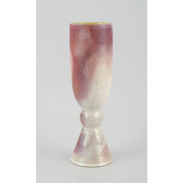 Suzanne Ramié for Madoura, France. Ceramic vase in the goblet shape. Crystal glaze in sand tones. Marked. Mid-20th...