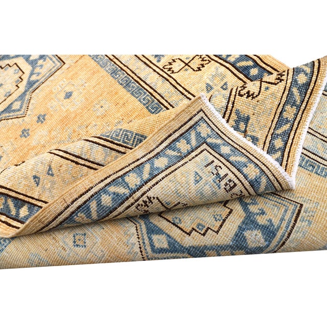 3x5 Antique-Style Apricot & Blue Medallion Rug, Ariana Hazara Caucasian Design For Sale In Los Angeles - Image 6 of 8