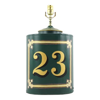 Vintage English Export Tea Can Hand-Painted No. 23 Table Lamp, Vintage Table Lamp For Sale