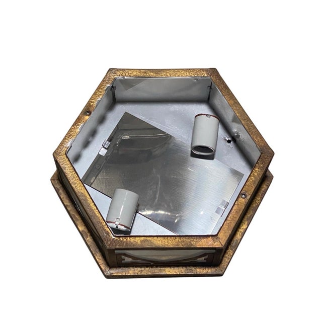 Late 20th Century Vintage Gothic Church Ceiling Light Flush Mount Milk Glass For Sale - Image 5 of 8