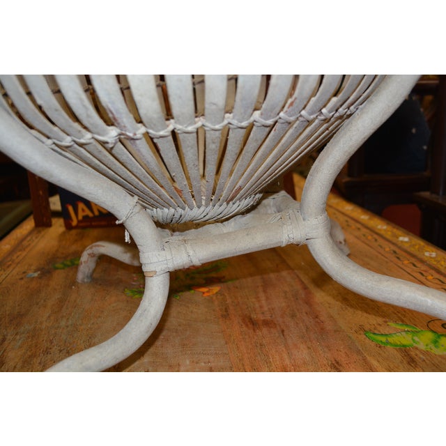 Farmhouse Franco Albini Style Weathered Gray Fish Basket Wicker Rattan Bamboo Glass Top Table For Sale - Image 3 of 18