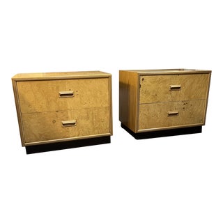 1960s Mid Century Modern Henredon Scene Two Walnut and Olive Burl Wood Nightstands - a Pair For Sale