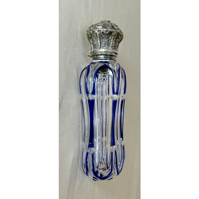 19th Century Antique 1800's European Cut to Clear Crystal Sterling Silver Perfume Bottle Jar For Sale - Image 5 of 15