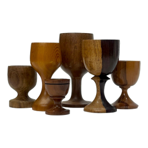 Vintage Mid-Century Modern Small Scale Mixed Wooden Goblet Curation - Group of 6